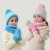 3Pcs/Set Kids Hat Scarf Gloves Set Rainbow Color Twist Texture Hat Thickened Plush Lining Neck Gaiter Knitted Gloves Set
