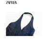 Zaprha 2025 New A Word Waist Hugging Neck Collar Cotton Denim Denim Sling Short Dress 6929086