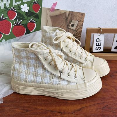 Женская повседневная обувь. Разноцветная женская обувь. Женская парусиновая обувь на толстой шнуровке и шнуровке. Твидовые высокие кроссовки.