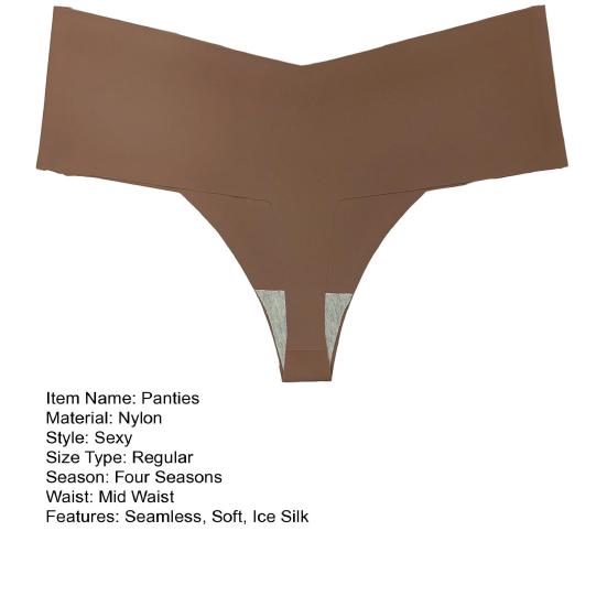 Women Panties Briefs Seamless Quick Dry Ice Silk Solid Color Anti-septic Mid Waist Thong Stretchy Butt-lifted Thin Female Underpants Underwear