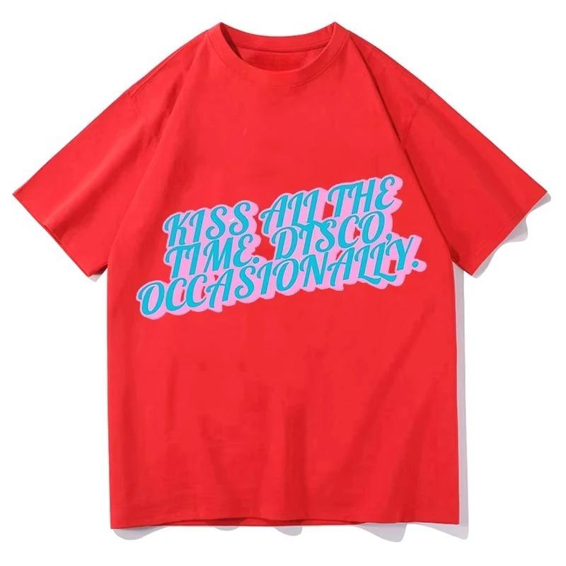 Vintage Kiss All The Time Disco Occasionally TShirts Tees Shirt Unisex Fashion Casual Aesthetic Graphic Summer Cotton Tops Y2K