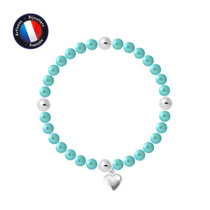 Bracelet - PERLINEA - My Heart - Genuine Freshwater Pearl 5-6 Mm - 925 Silver - Elasticated