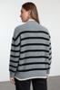 Women's Fashionable Stylish Sweater Black Wide Pattern Striped Knitwear Sweater
