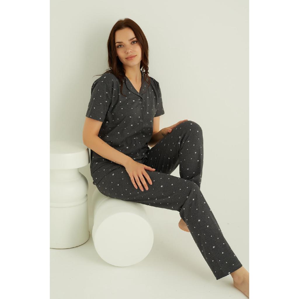 Хлопковый пижамный комплект на пуговицах