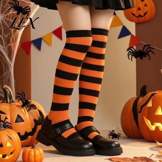 Contrast Color Knee High Socks Striped Thigh for Women Girls, Over The Stockings, Fashion Soft Polyester Warm Stockings Stretchy Long Christmas