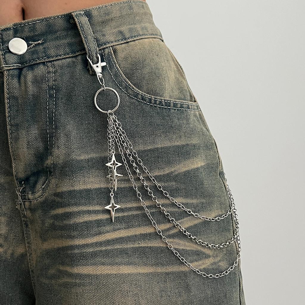 Hip Hop Punk Thorn Chain Jeans Chain Personalized Metal Cross Pendant Waist Chain Pendant