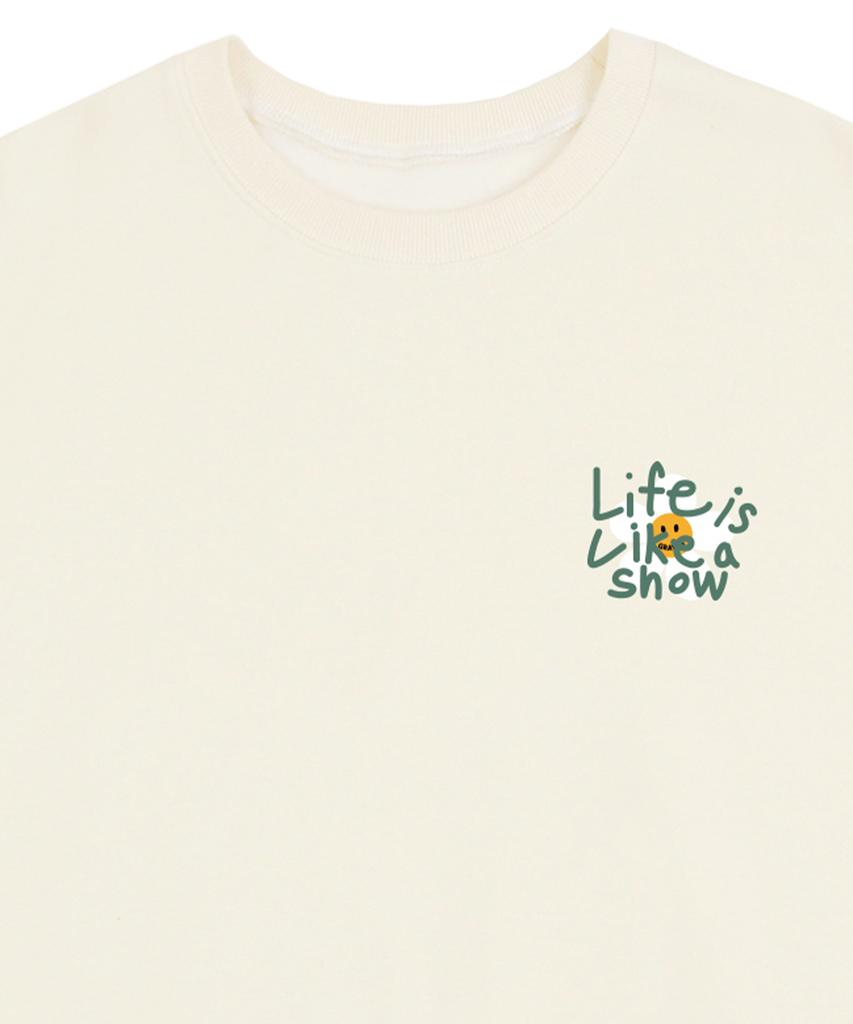 GRAVER [Unisex] Drawing Letter Flower Smile Sweatshirt_Cream/Green Logo