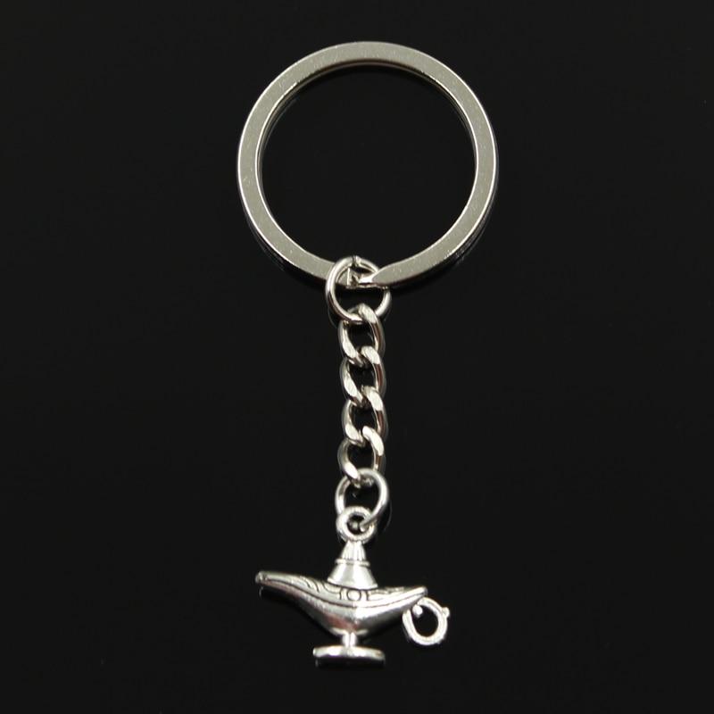 Fashion 30mm Key Ring Metal Key Chain Keychain Jewelry Antique   Plated  Magic Lamp Genie 22x18mm Pendant