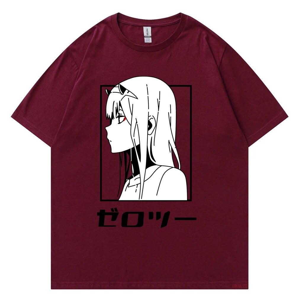 Футболка с японским аниме унисекс Kawaii Cartoon Zero Two Футболка Harajuku Топы унисекс Unisexga Футболки с рисунком Свободные топы унисекс большого размера Футболка