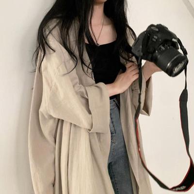 Европейский и американский летний женский кардиган для защиты от солнца - Легкий, Свободный, с рукавом 7/8, Пальто средней длины