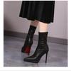 2024 модные короткие остроносые сапоги кожаные сапоги на шпильке замшевые однотонные сапоги с рукавами женские одинарные сапоги осень и зима