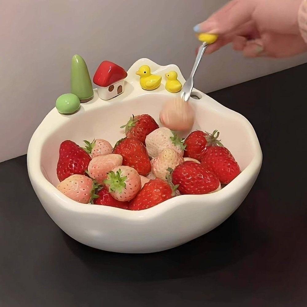 Cartoon Fruit Serving Plate Decoration Fruit Storage Tray Fruit Bowl with Fork  Dining Table