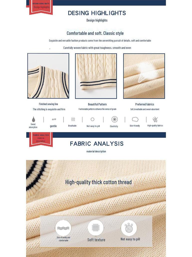 Вязаный хлопковый жилет-свитер с V-образным вырезом для мальчика - новый стиль осень/зима