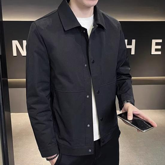 Мужская куртка с лацканами, длинным рукавом, застежкой на пуговицы, пальто с боковыми карманами, весна-осень, однотонная повседневная верхняя одежда