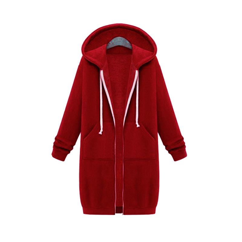 Autumn and Winter Women's Plus Size Hooded Long Sleeve Sweatshirt Mid-Length Jacket