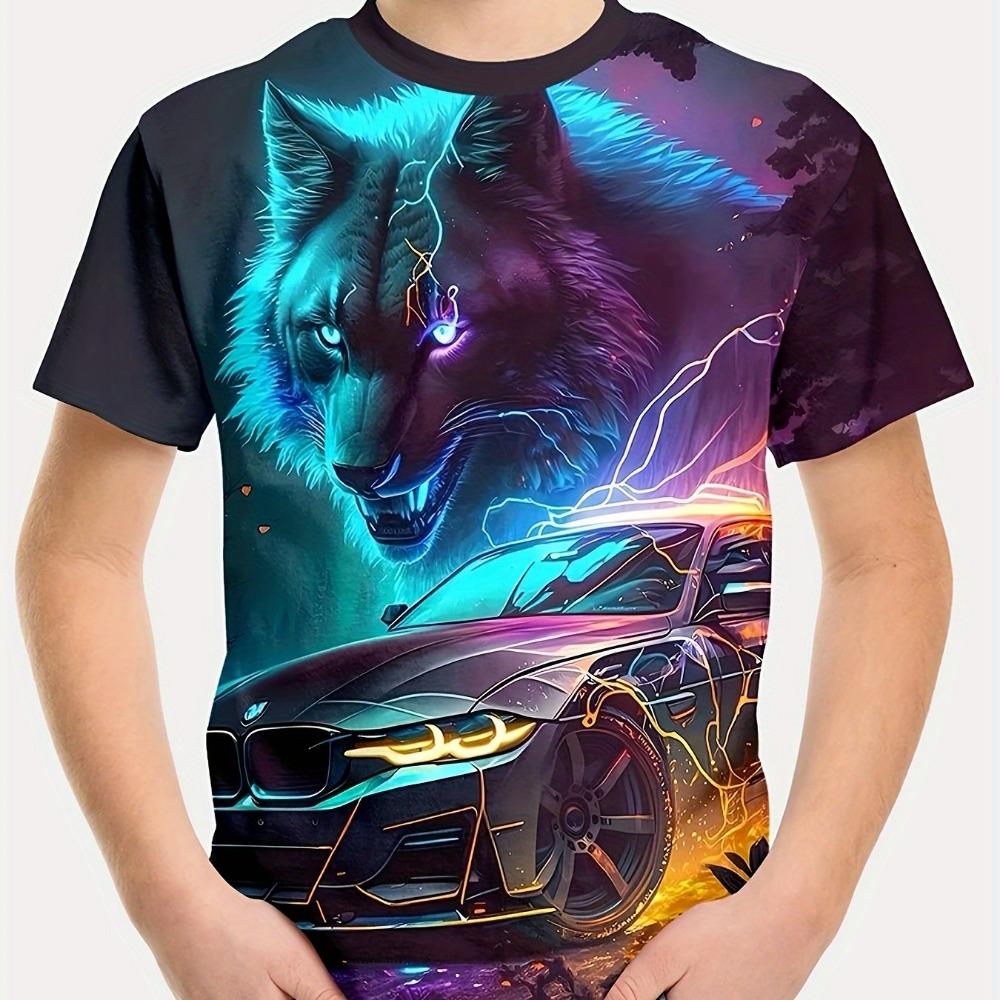 Children's Clothing Boys Tshirt Short Sleeve Cool 3D Wolf Print Kids Summer Clothes Stylish Streetwear Round Neck Girl Clothes