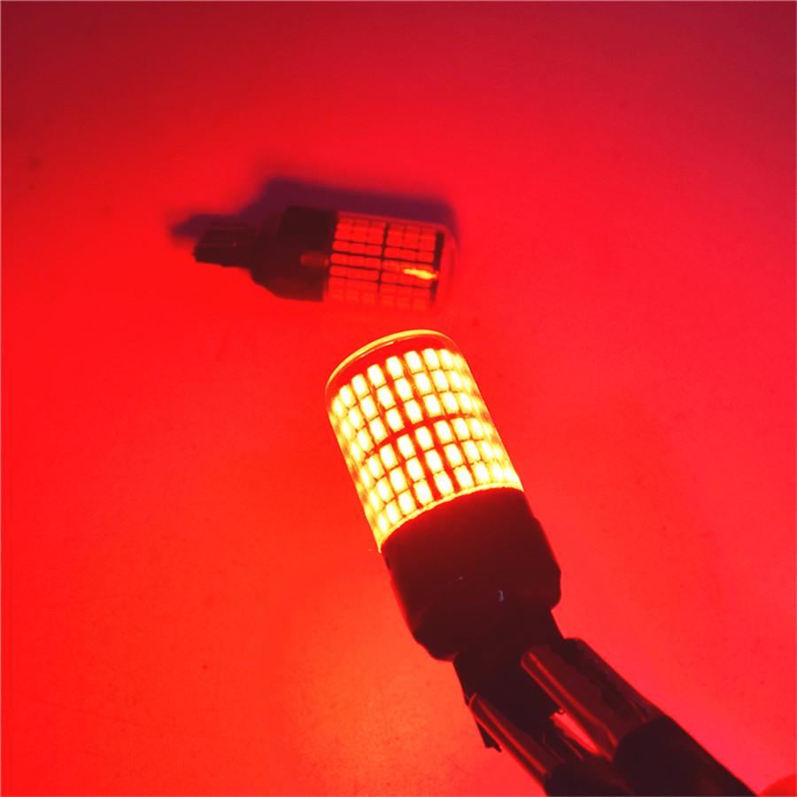 2pcs T20 7443 3014 144SMD Red LED Canbus Taillight Flashing Strobe Blinking Rear Alert Safety Brake Stop Car Light
