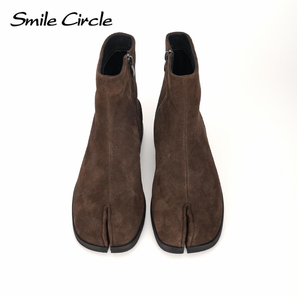 Women Lambskin Tabi Ninja Boots Leather Low Heel Ankle Boots for Women Autumn Winter Split Toe Shoes