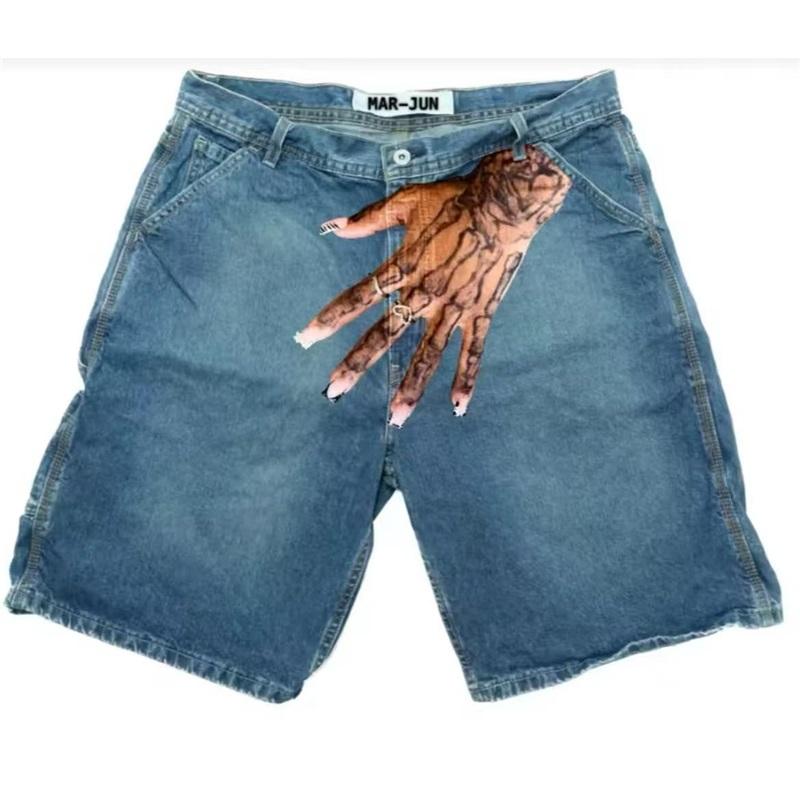 European And American Y2K Hip-hop Trend Pattern Printed Denim Shorts Couple Casual Trousers