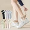 Summer Thin Mesh Double-bar Striped Boneless Sports Socks for Women That Won't Fall Off