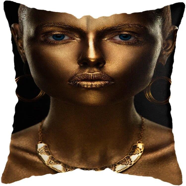 Наволочка для спальни, черно-золотая африканская женская подушка для гостиной, декоративная подушка