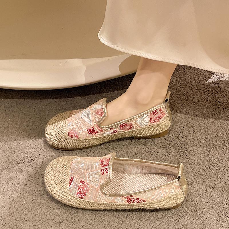 Блестящие бохо-рыбацкие туфли женские 2024 мокасины с пайетками женские балетки конопляные мягкие подошвы разноцветные кроссовки лоферы