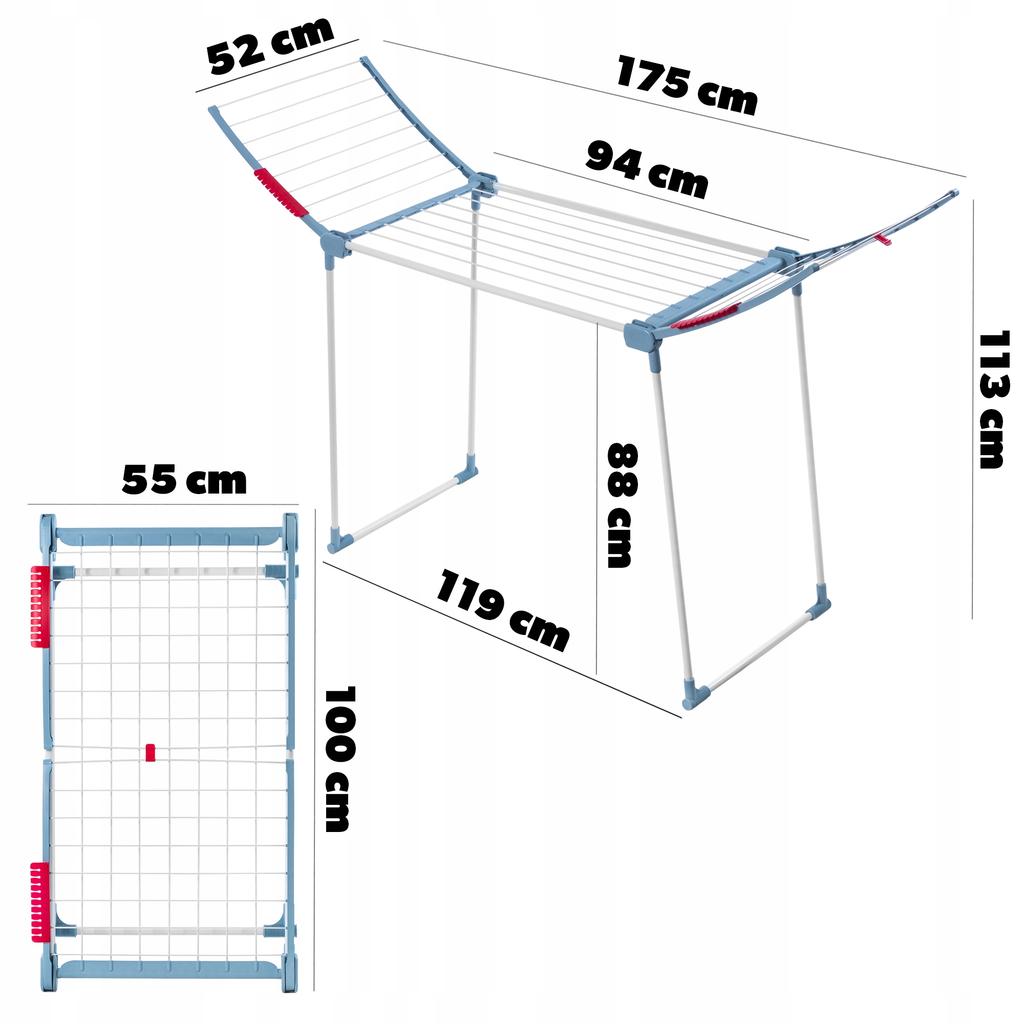 KADAX Сушилка для белья напольная 175 см для одежды складная ручки большая
