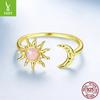 Opal Sun Moon Open Ring S925 Sterling Silver Gold Plated Sun Moon Ring Jewelry