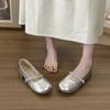 Французский вечерний бриз серебряные туфли Мэри Джейн женские 2025 лето новые модели с юбками, маленькие кожаные туфли, толстый каблук, красивые одинарные туфли
