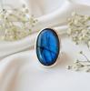 Большое женское кольцо с лабрадором, кольцо из стерлингового серебра 925 пробы с драгоценным камнем, синий яркий лабрадор овальной формы, эффектное кольцо