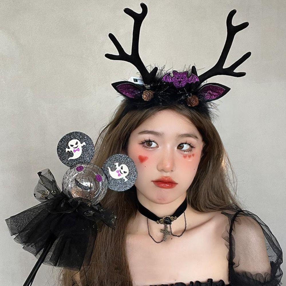 Bow Plush Ball Spider Bat Women Hair Hoops Elk Antler Korean Style Hairbands Halloween Headbands