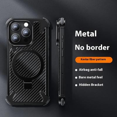 Роскошный чехол для беспроводной зарядки Magsafe Magnetic для iPhone 16 15 14 Pro Max из алюминиевого сплава с углеродным волокном, металлический держатель для телефона