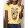 Vibrant Butterfly Print Crew Neck T-Shirt Soft Slight Stretch Polyester Regular Fit Short Sleeve Spring & Summer Womens Casual Clothing