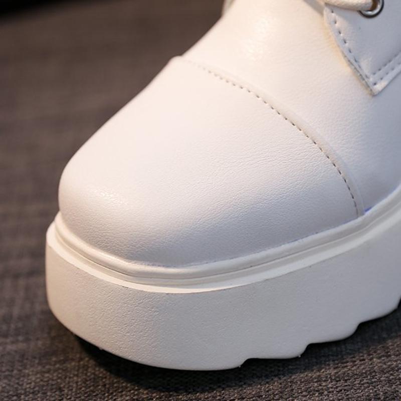 Women Winter Shoes Ankle Boots Leather Warm Plush Snow Boots Female Shoes Woman Chunky Platform Booties White Black