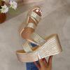 Fashion Hot - Selling Chunky Wedge Sandals | Gold Braided Straps Slides for Daily & Vacation Looks