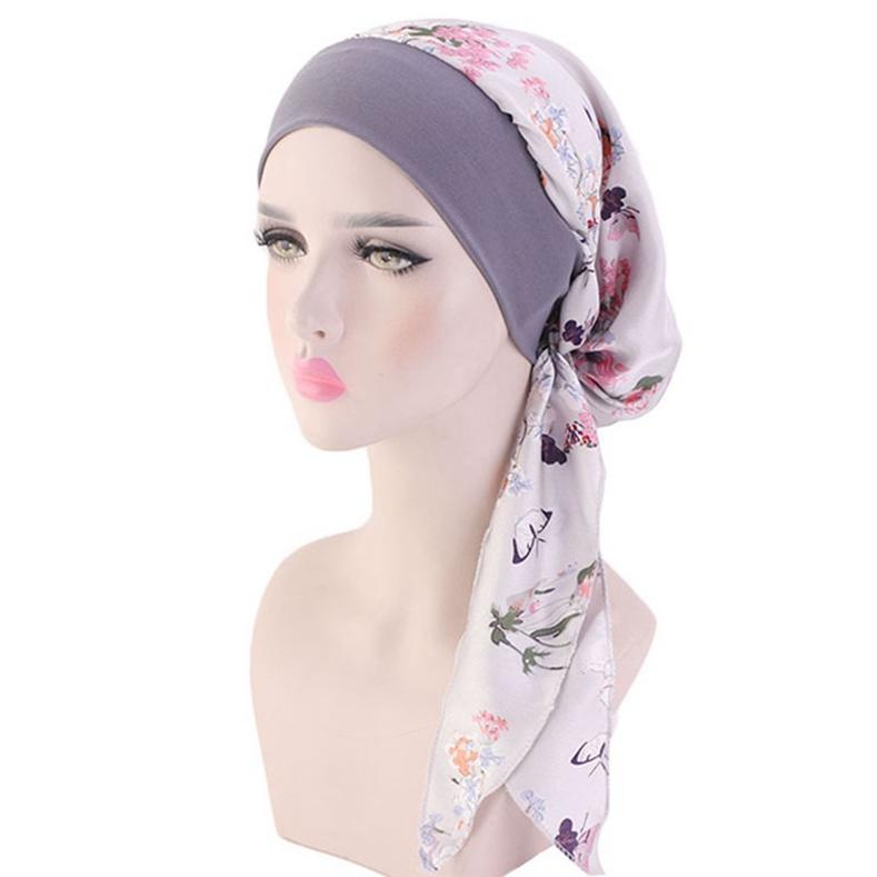 Imitation Silk Turban Hat Comfortable Skin-Friendly Fashion Personality Elastic Headband Knitted Flower Print Hat