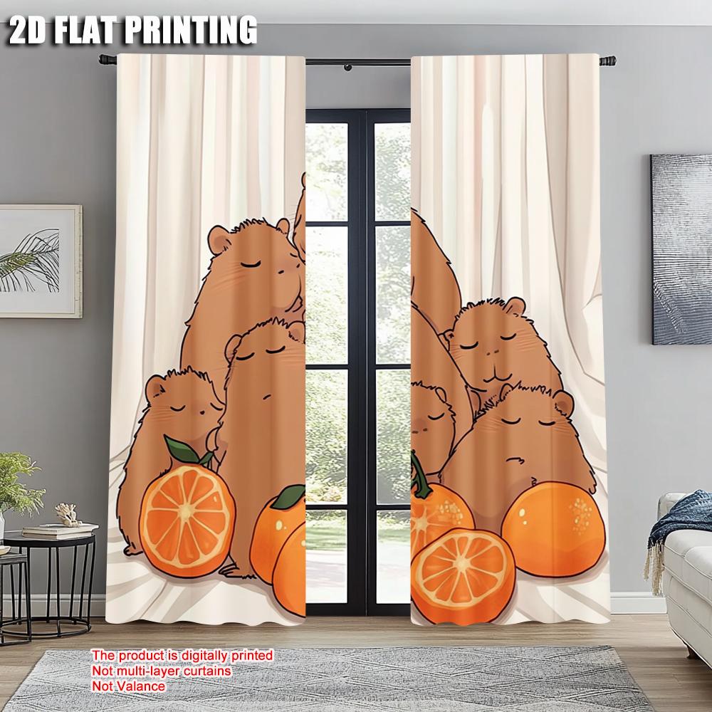 2pcs, Pattern Curtains 2D print Cute Capybara Polyester (without rod) Stuff Clearance for Bedroom, Kitchen, Office & Living Room