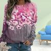 Fall Autumn Women'S Fashion O Neck Long Sleeve T-Shirt Loose Clothes Pink Flowers Print T Shirt For Girls Street