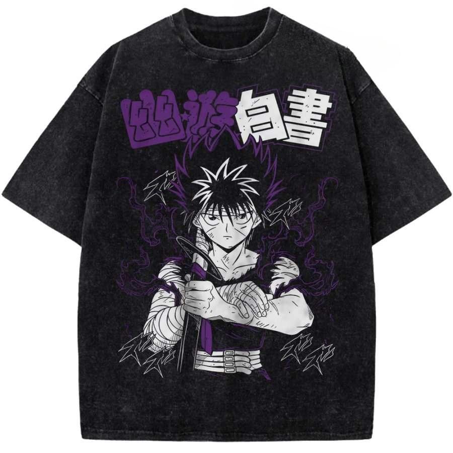 Аниме YuYu Hakusho Хэйэй Графическая футболка Мужская Одежда с коротким рукавом Повседневная хлопковая футболка Винтажная стираная футболка Мужские топчики Харадзюку