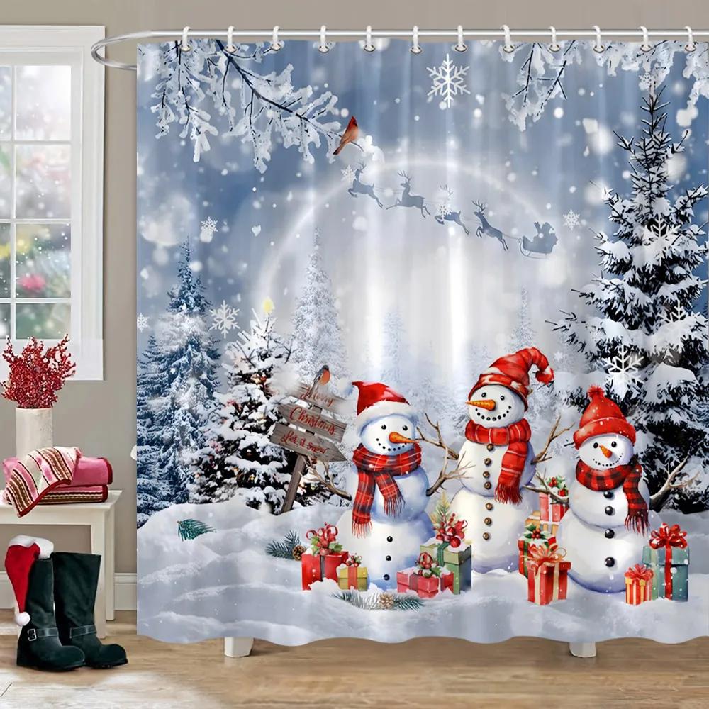 Рождественская занавеска для душа для ванной комнаты, деревенская рождественская занавеска для душа в деревенском доме, винтажная рождественская занавеска для душа для гостиной