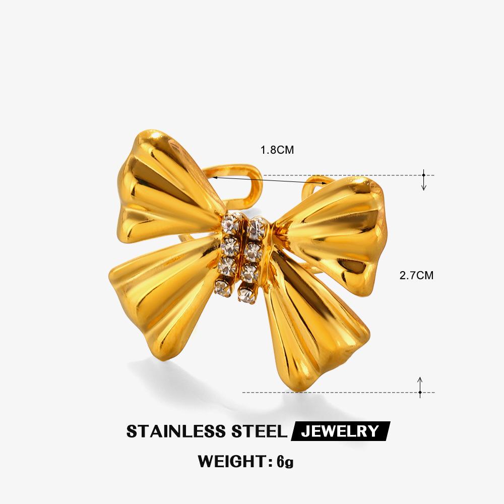 Stainless Steel Bow Stud Earrings Simple Gold Color Zircon Earrings For Women Fashion Jewelry Titanium Steel Earrings