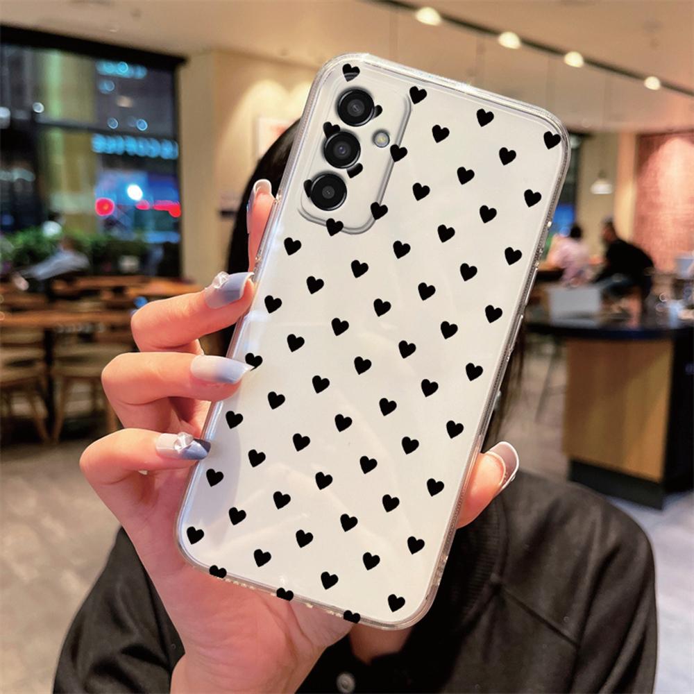 Чехол для телефона с рисунком сердца для Samsung Galaxy M13 M14 M15 M23 M33 M35 M55 M54 M53 M34 Прозрачный TPU чехол для девушек, не желтеющий