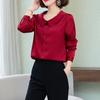 New Autumn Doll Collar Satin Long-sleeved Shirt for Women Red Versatile Fashionable Top Shirt