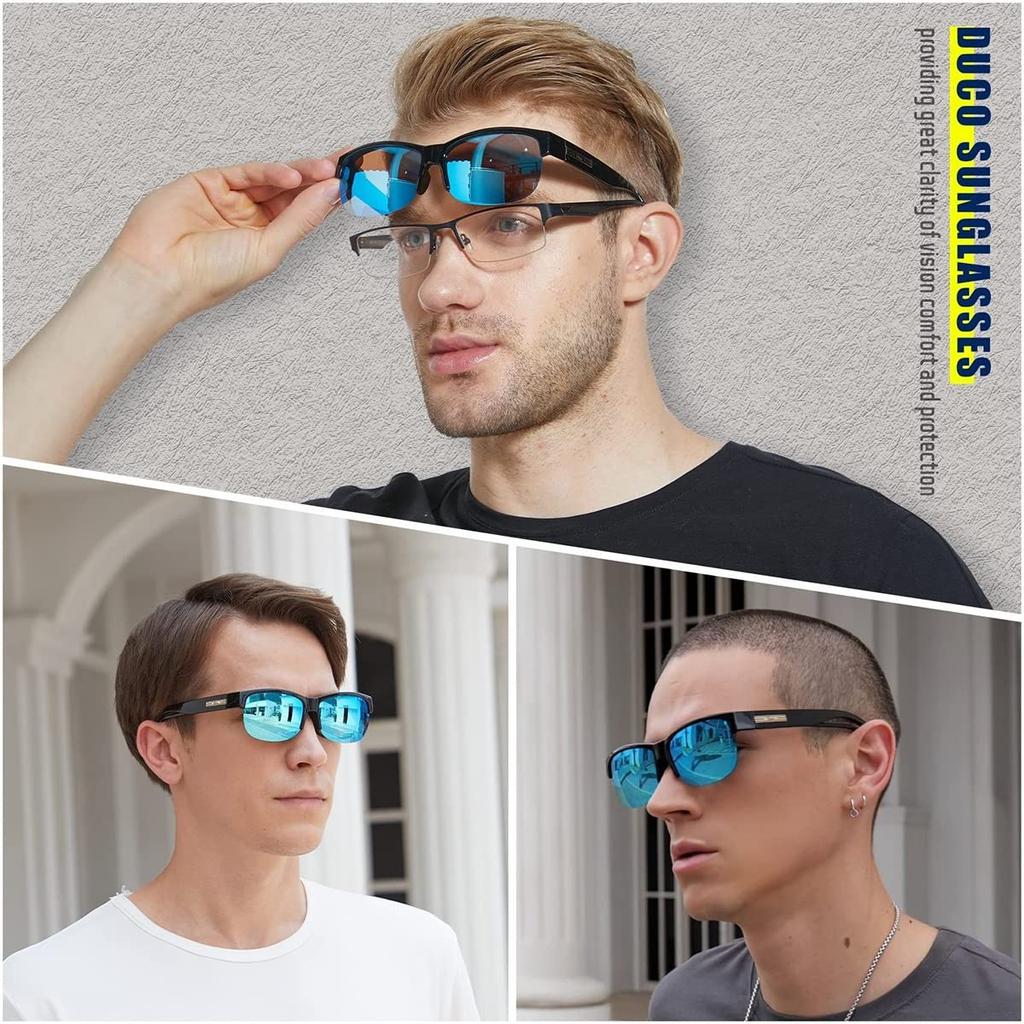 DUCO Поляризационные Солнцезащитные Очки от Пыльцы UV400 8960 или Очки, Надеваемые Поверх Обычных, Линзы, Защита, Защита, Унисекс, (Черный Синий)