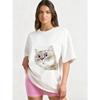 Oversized T Shirt Black Cat Face Print Casual Wear for Women