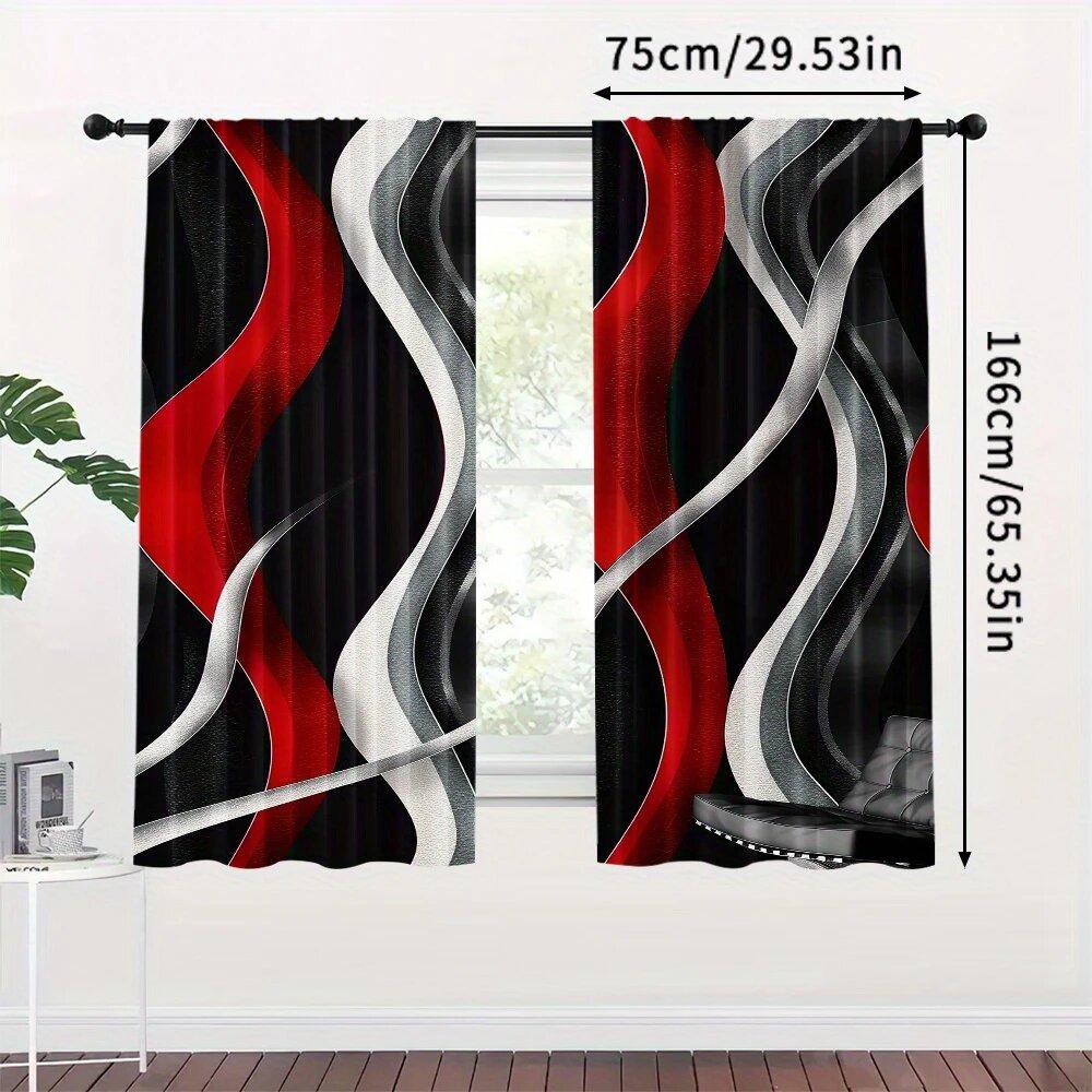2 штуки красных, серых и черных штор с геометрическим спиральным принтом, 30*65 дюймов, украшение дома, украшение комнаты