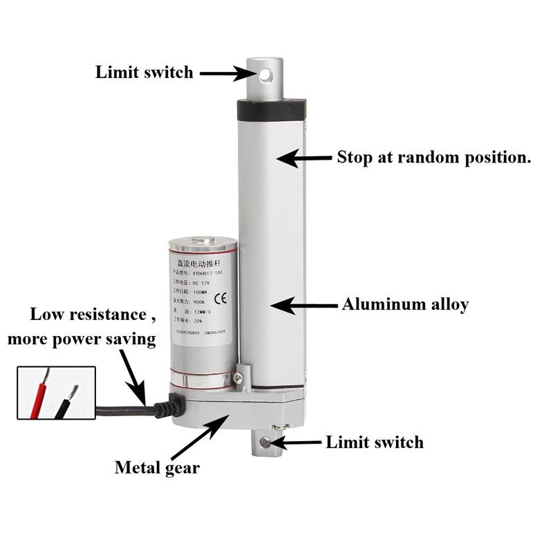 12 В постоянного тока 1500N линейный привод 500 мм/400 мм/300 мм/200 мм/100 мм ход линейный привод электродвигатель контроллер линейного двигателя