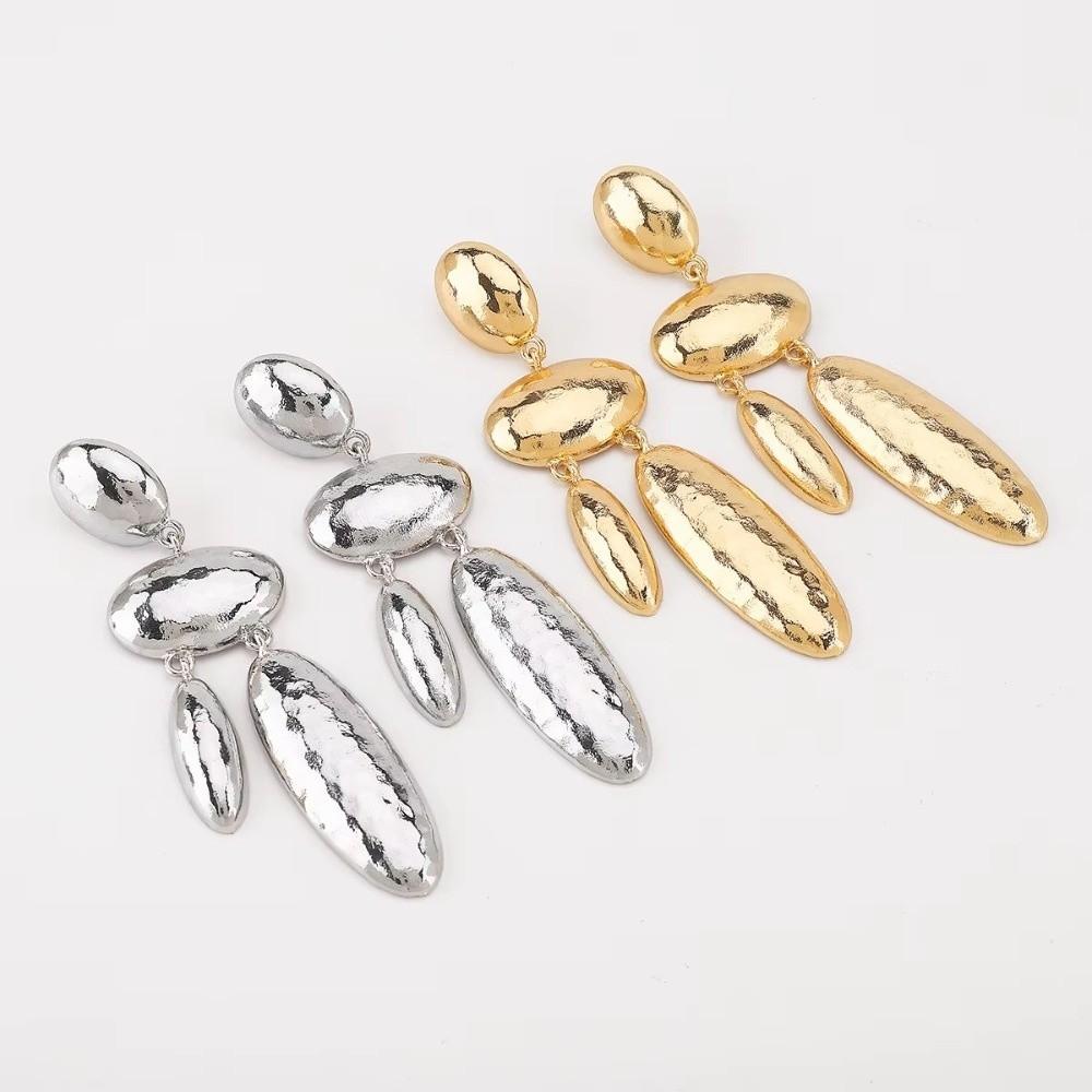 Metal Women Earrings Geometric Dangle Earrings Light Luxury Oval Pendant Eardrop Jewelry Gifts