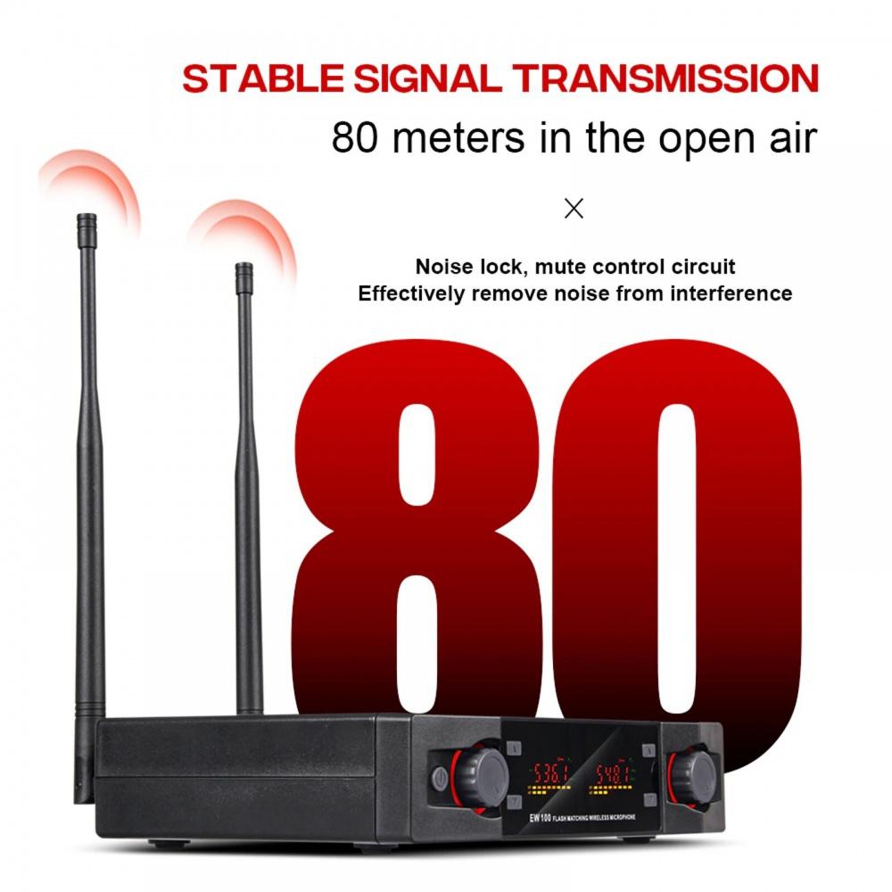 Беспроводной петличный микрофон EW100, 2 канала, УВЧ с регулировкой частоты, поясной передатчик для церковных собраний, вечеринок, шоу