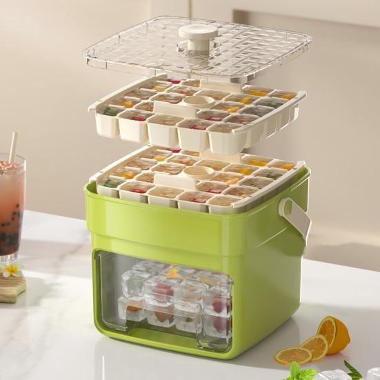Press-Release Ice Cube Tray with Storage Bin & Ice Shovel Large Capacity Ice Mold for Freezer Leak-Proof Stackable BPA-Free Ice Maker for Home Party
